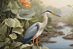 Heron Bird Tropical Wall Murals