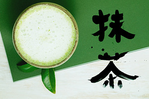 Matcha green tea. Photography set.