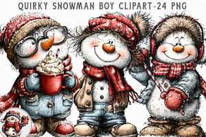Quirky Snowman Boy Clipart, an Illustration by Libby Wishes