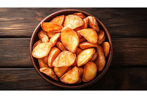 Top view of a wooden bowl filled, a Food & Drink Photo by Sergey Kotenev