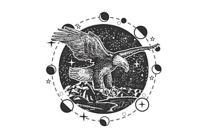 Black-and-white Engrave Eagle Vector