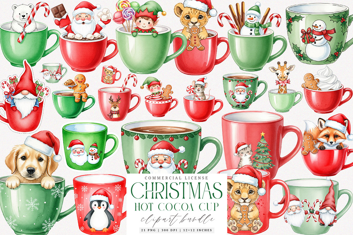 Cute Christmas Hot Cocoa Cup Clipart, an Illustration by SinaCreation (Photo 1 of 7)