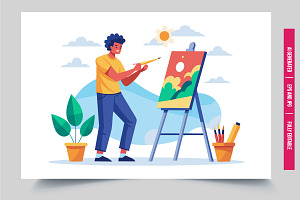 Man paints outdoors canvas, an Illustration by Tanuart