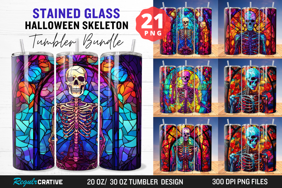 Stained Glass Halloween Skeleton Tum, an Object Graphic by Regulrcrative