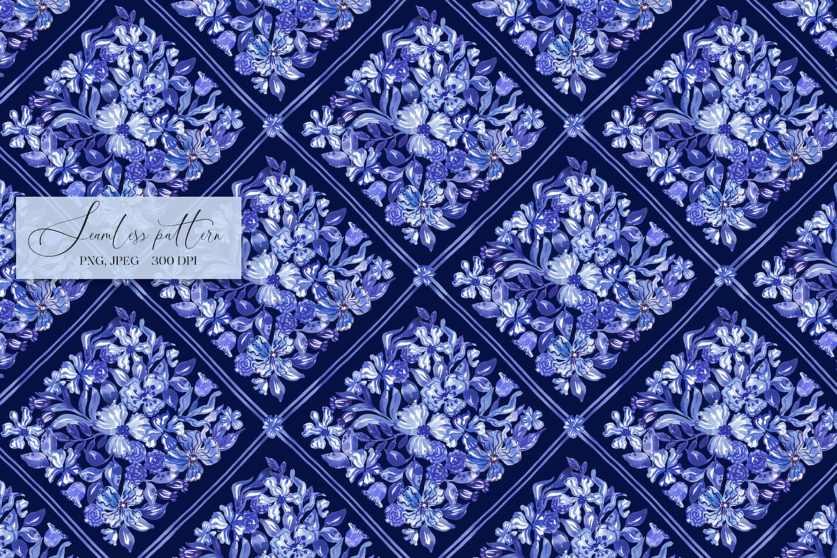 Blue Floral Portugal Mosaic Pattern, a Pattern Graphic by SirenaArt (Photo 7 of 14)