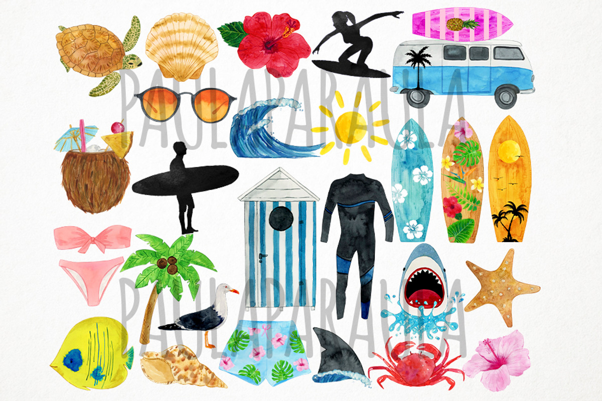 Watercolor Surfing Clipart, Surf, an Object Graphic by Paulaparaula (Photo 2 of 3)
