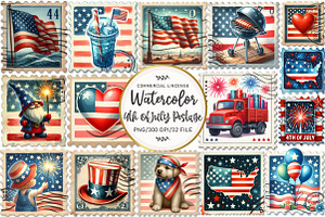 4th Of July Postage Stamp Clipart, an Illustration by OK Design