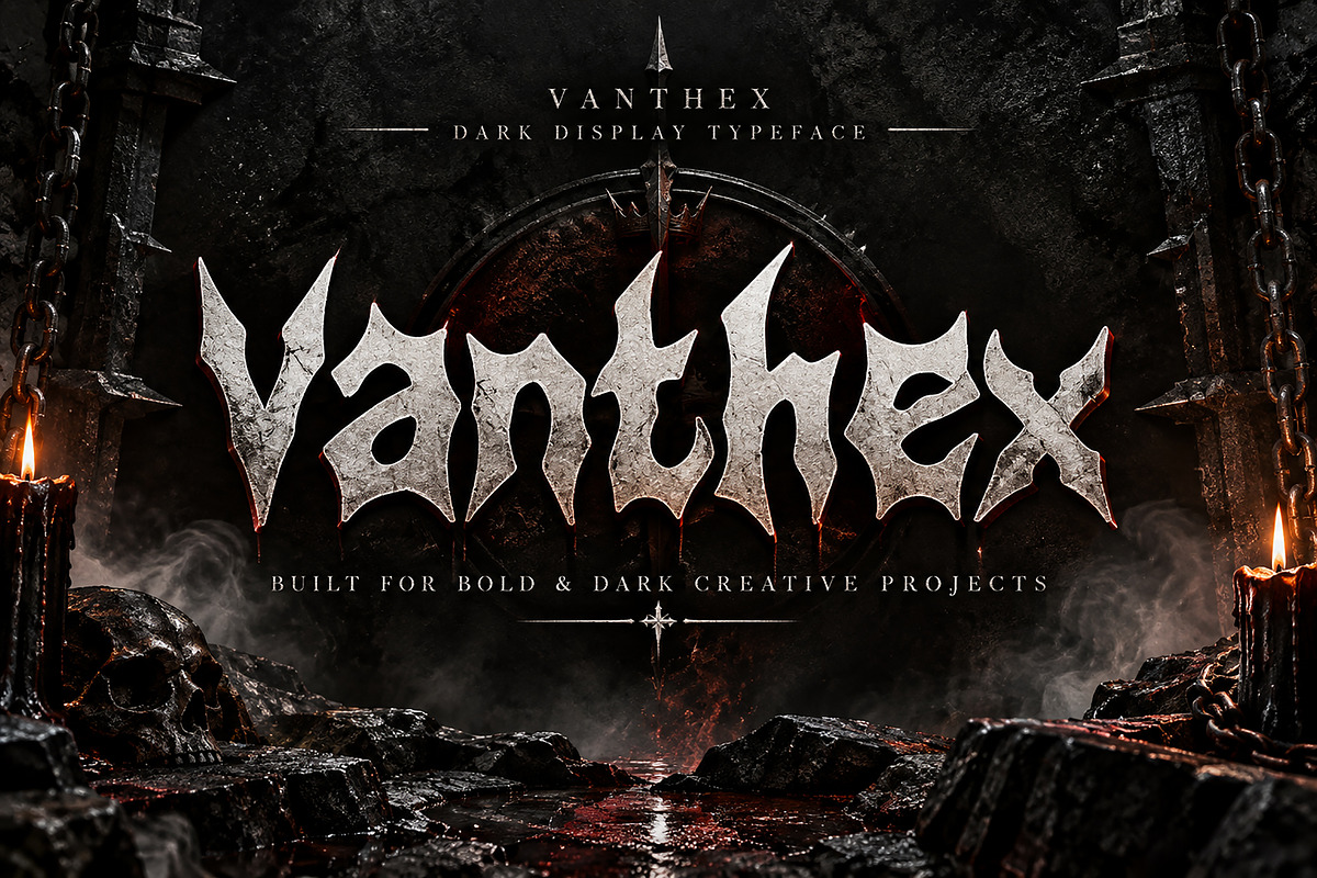Vanthex – Dark Gothic Display Font, a Script Font by Wow Magic (Photo 1 of 5)