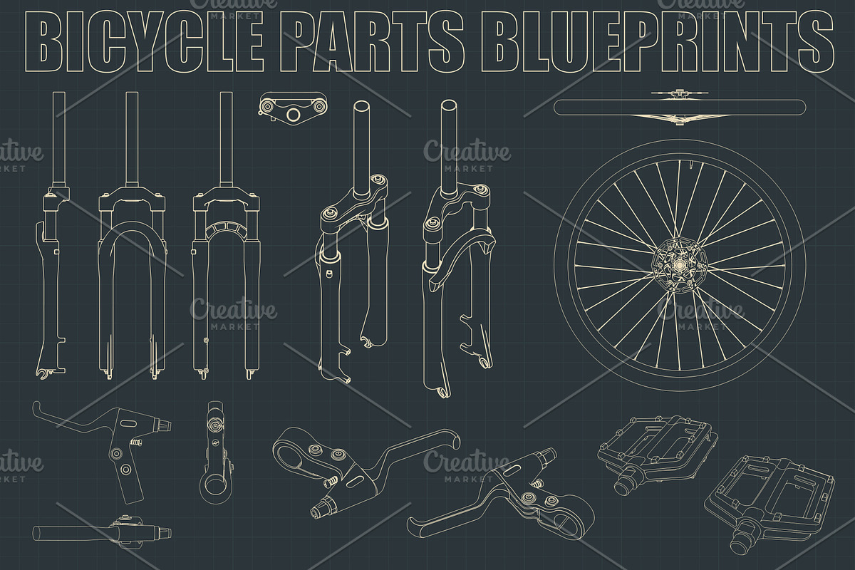 Bicycle Parts Blueprints Set, a Sport Illustration by Blacklight (Photo 1 of 10)
