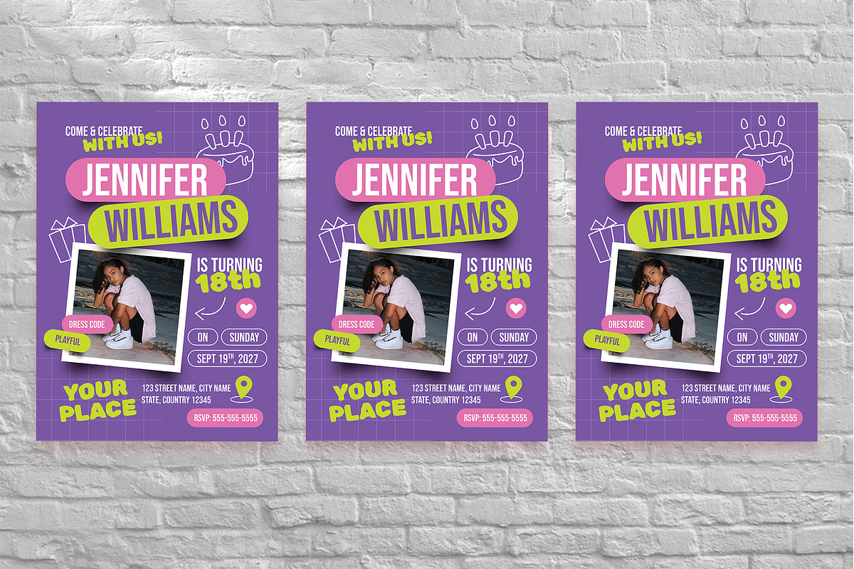 Purple Teens Birthday Invitation, a Flyer Template by Aiyari Graphic (Photo 2 of 3)