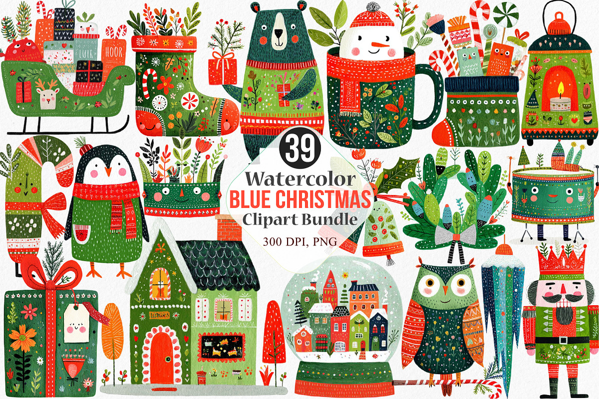 Cute Blue Christmas Clipart, an Illustration by Canvas Craft (Photo 1 of 8)