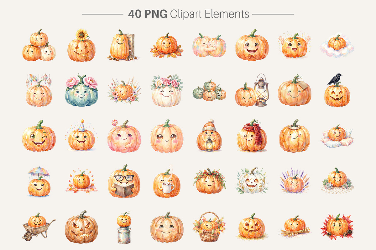 Boho Watercolor Smiling Pumpkins, an Illustration by Artnoy (Photo 2 of 8)