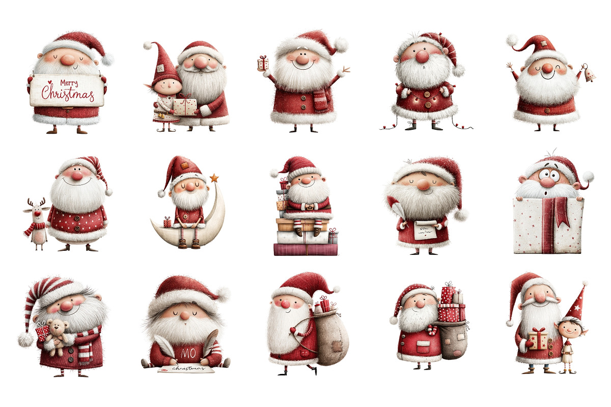 Cute Santa Claus PNG Clipart Bundle, a Seasonal Illustration by Nicolle's Colorful Art (Photo 4 of 6)