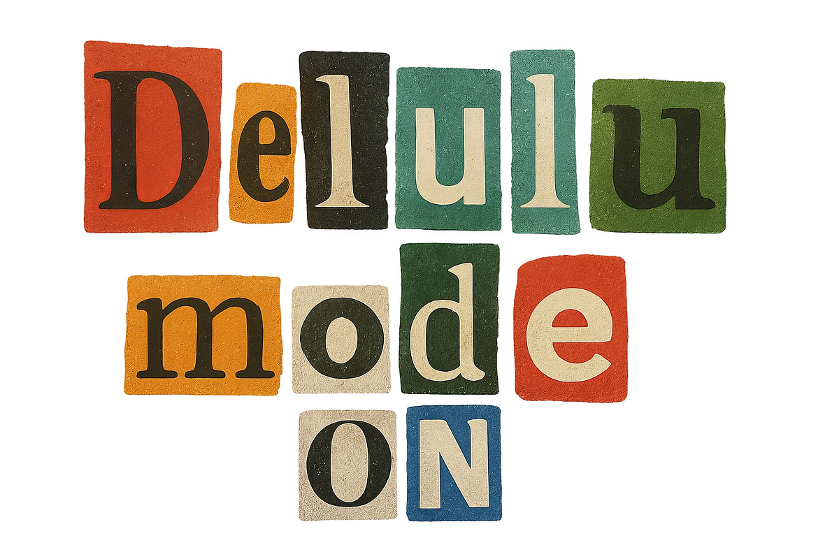 Delulu mode on text in torn paper co, an Illustration by Dvoevnore photos