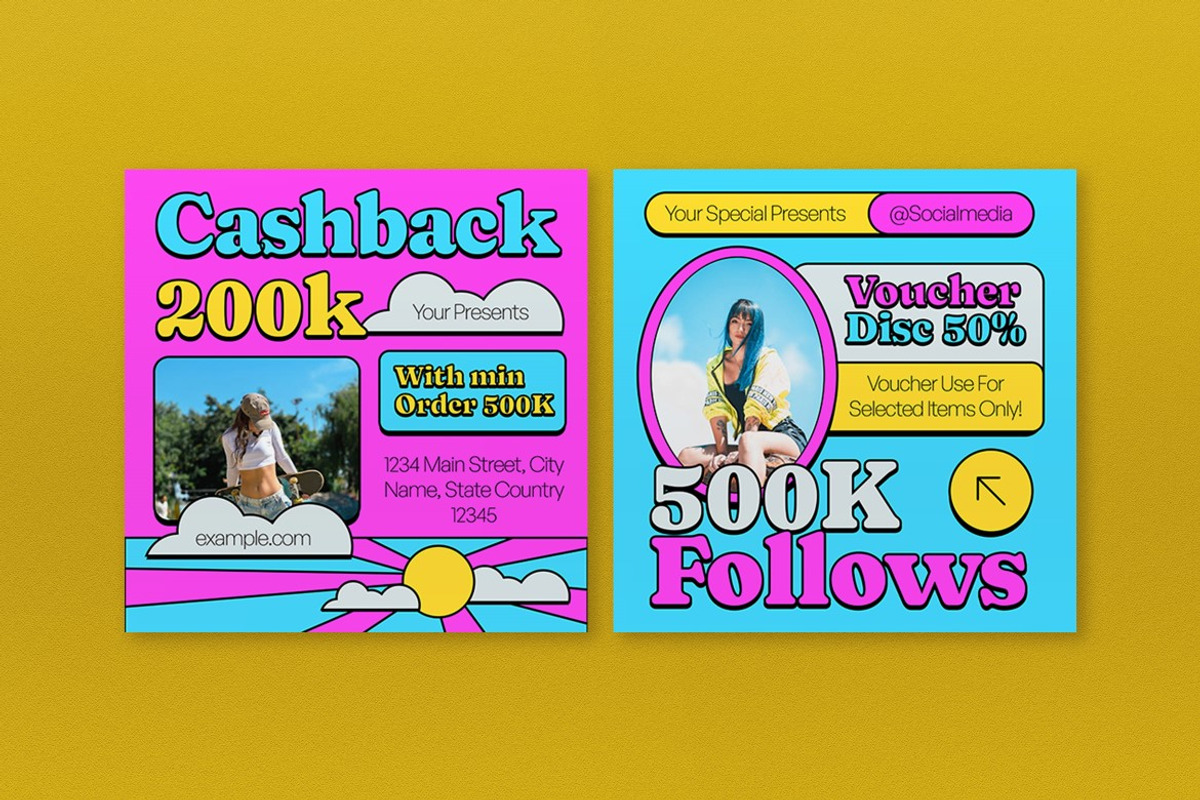 Pink Blue 70's Fashion Sale Banner, an UI Kit Template by graphicook (Photo 9 of 10)