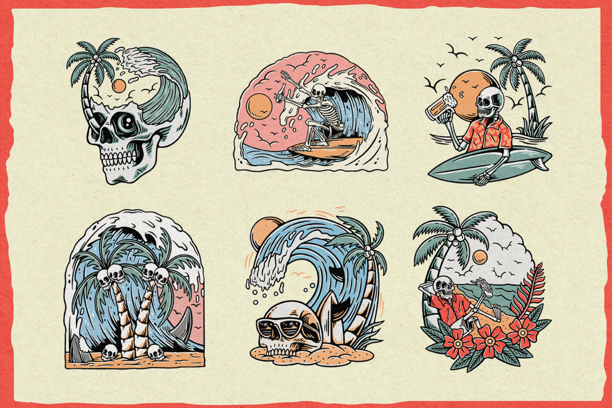 Summer Skull Vector Illustrations, an Illustration by Localmad (Photo 2 of 6)