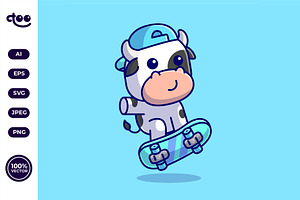 Simple Cow Is Playing A Sketeboard