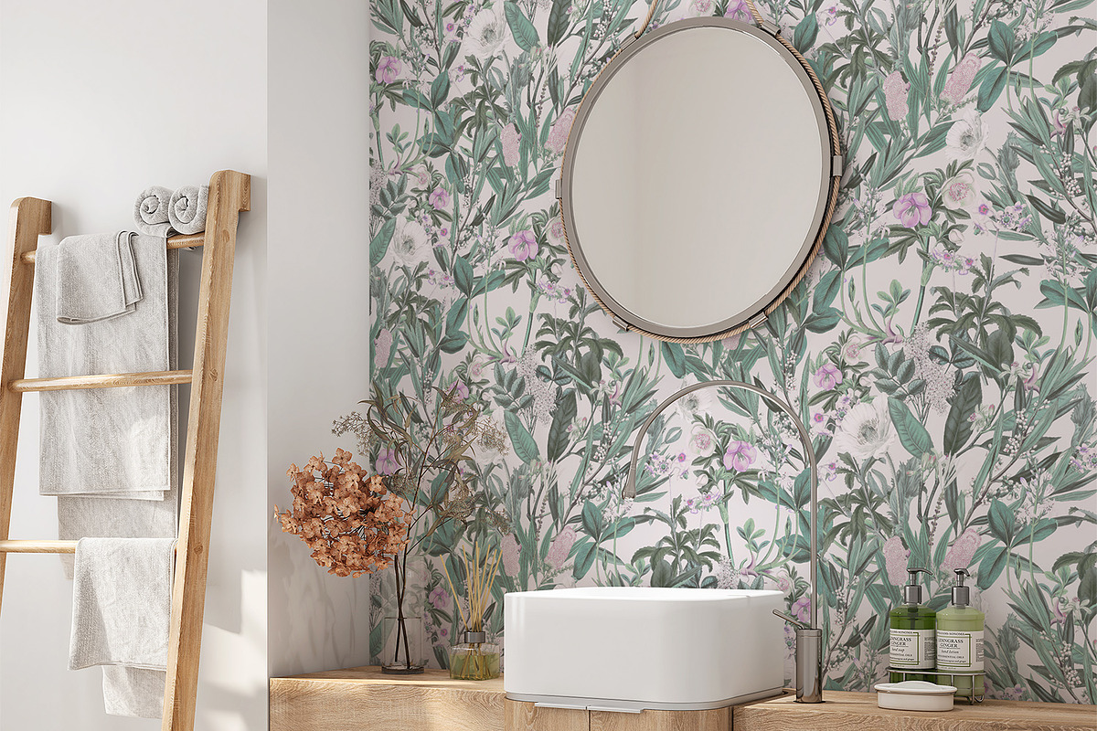 Mint Pink Flower Wallpaper, a Wallpaper Graphic by MalyskaStudio (Photo 4 of 6)