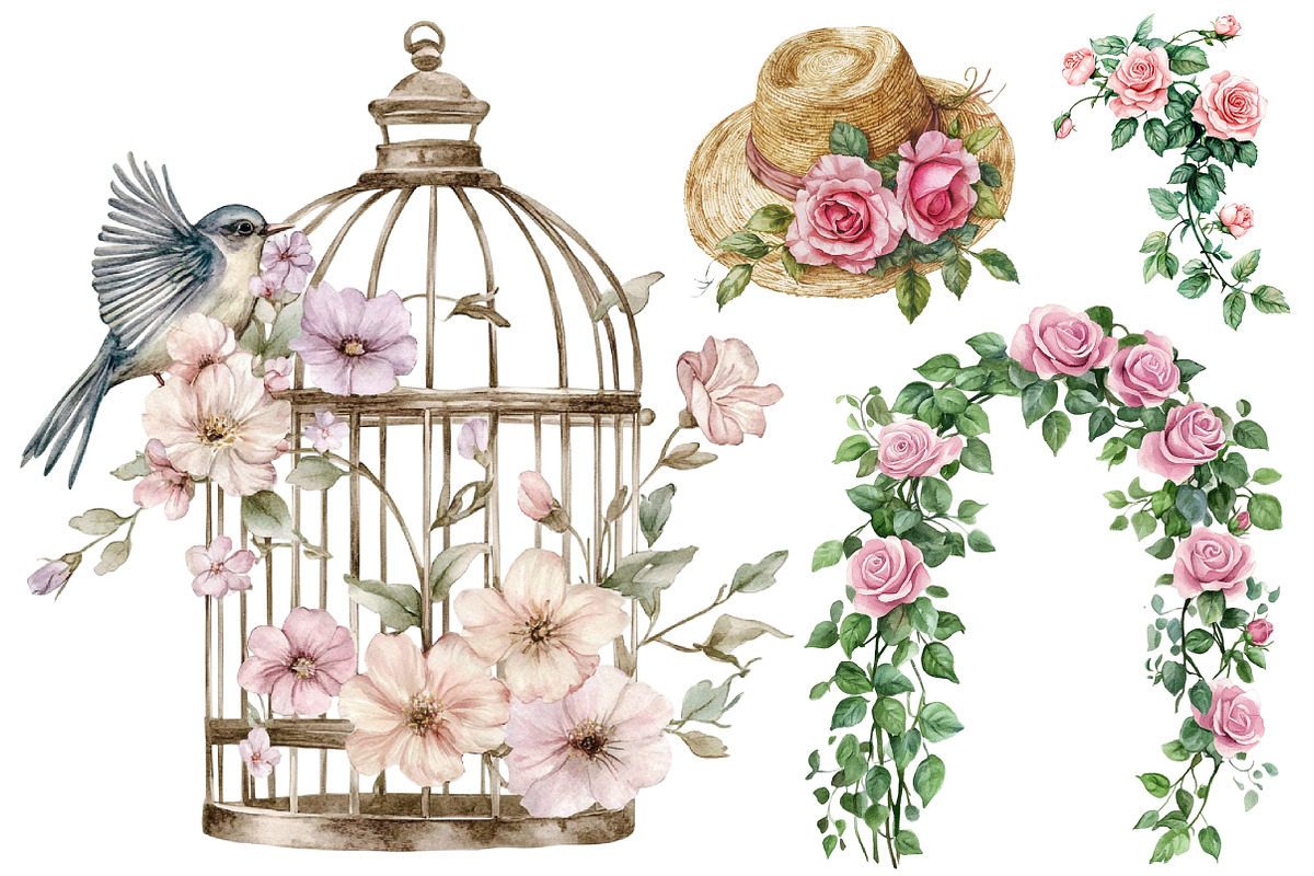 Pink Garden Watercolor Clipart, an Illustration by CitraGraphics (Photo 5 of 5)