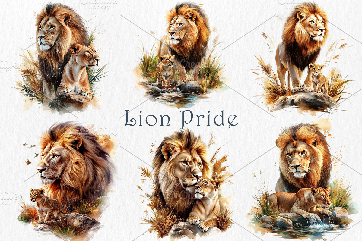 Watercolor Lion Clipart Set, an Animal Illustration by GalaDesign03 (Photo 4 of 7)