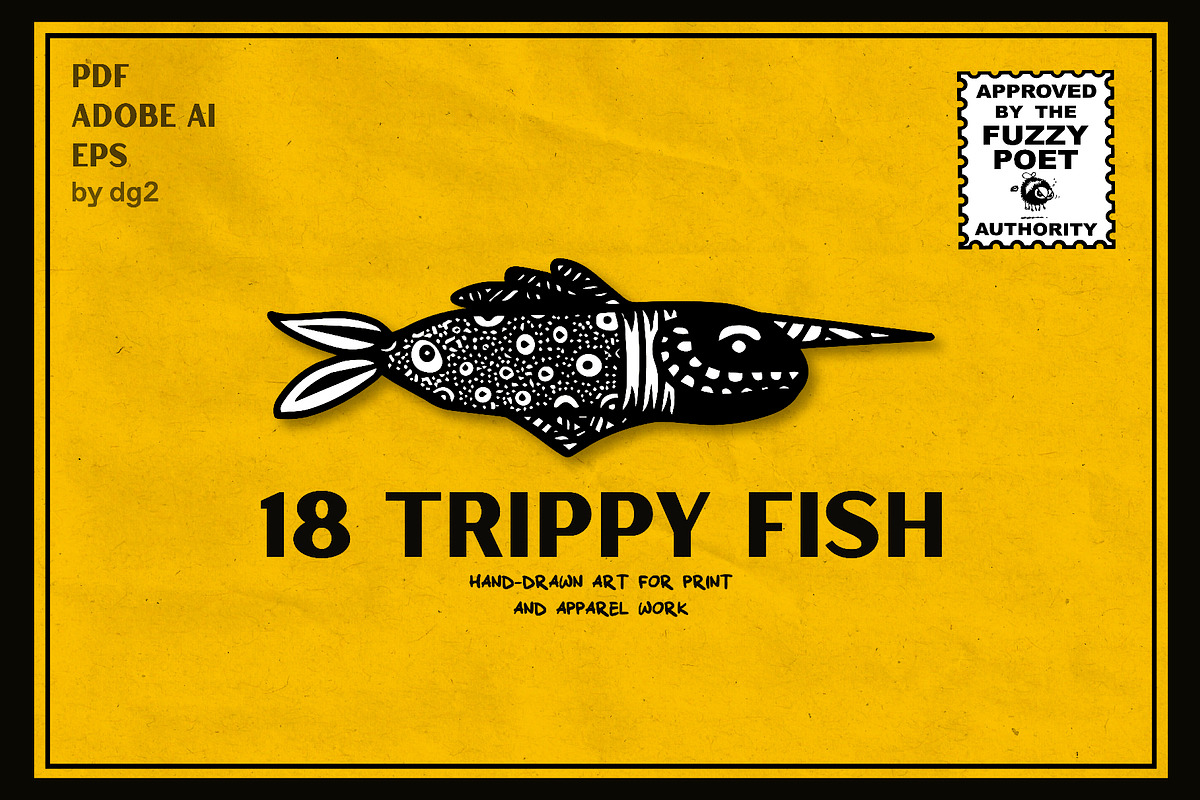 18 Trippy Hand-Drawn Vector Fish, an Animal Illustration by Fuzzy Poet by DG2 (Photo 1 of 4)