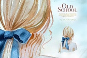 Watercolor Old School Clipart Set, a Seasonal Illustration by ArtCreationsDesign (Thumbnail 6 of 18)