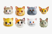 Cat Face 3D Icon Set, an Animal 3D Model by Eklip Studio (Thumbnail 2 of 3)
