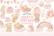 Watercolor Pink Coquette Teddy Bear, an Animal Illustration by TatiMockup (Thumbnail 1 of 5)