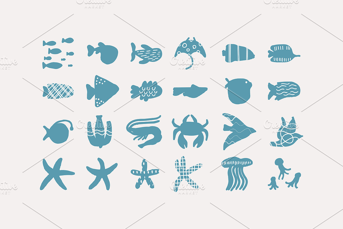 200+ OCEAN CLIPARTS - HAND DRAWN, a Seasonal Illustration by JuDesign (Photo 10 of 23)