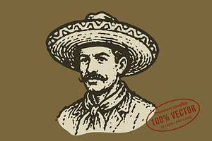 Vintage Sombrero Man Illustration