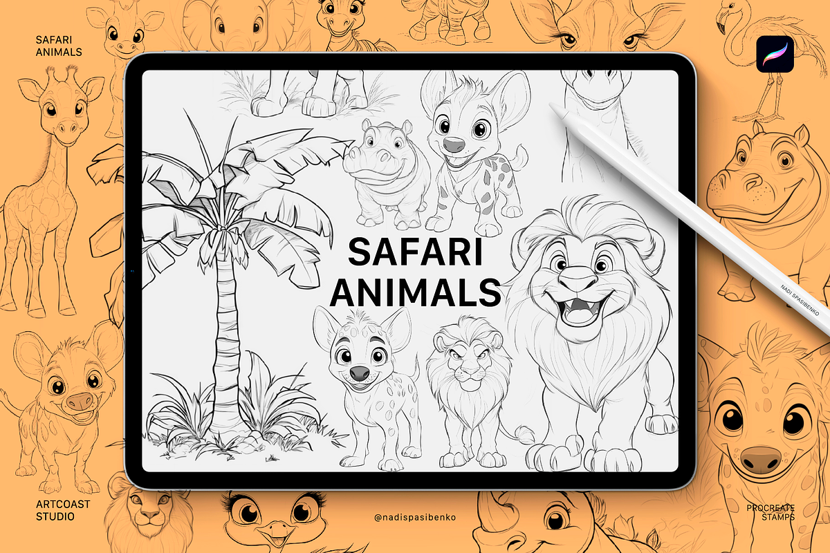 PROCREATE STAMP SAFARI ANIMALS, a Shape Add-On by Spasibenko Art (Photo 4 of 5)