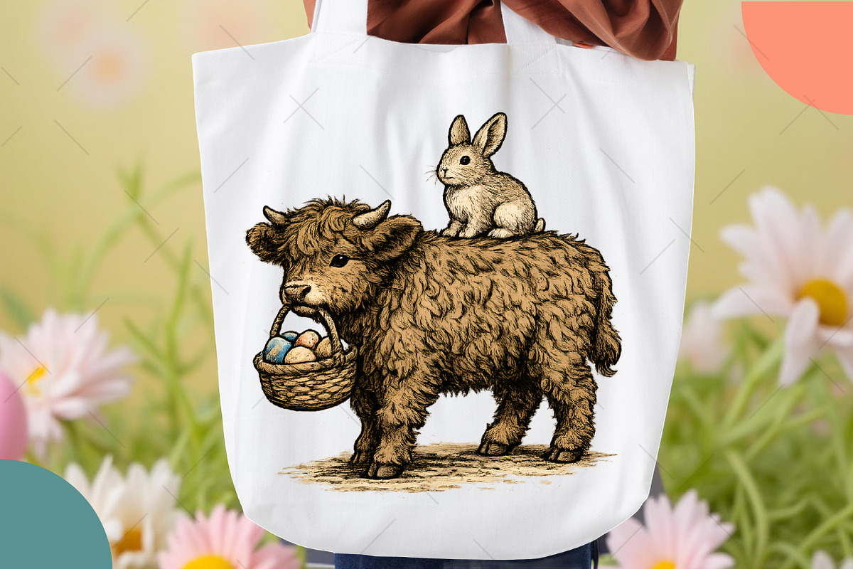 Easter Highland Cow PNG, Cute Easter, an Illustration by OK Design (Photo 3 of 6)