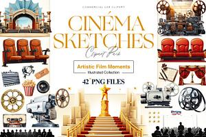 Watercolor Cinema Clipart, Theatre, a Technology Illustration by BrushstrokeArtGB