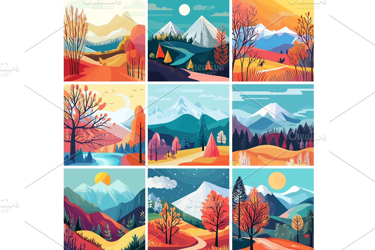 Autumn valley landscapes cartoon, an Illustration by Onyx