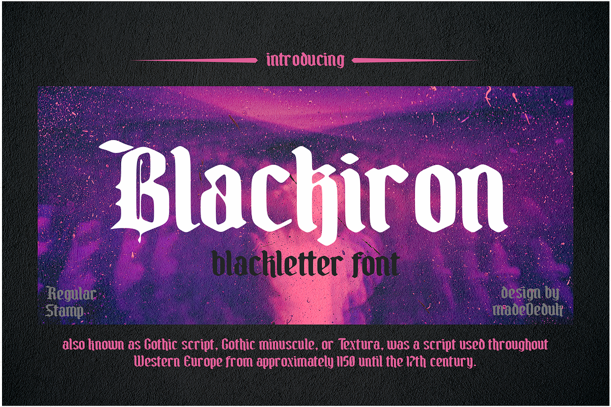 Blackiron - Blackletter Font, a Blackletter Font by madeDeduk (Photo 1 of 6)