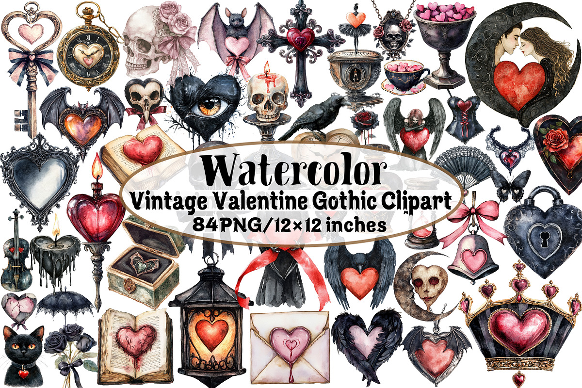 Vintage Valentine Gothic Clipart, an Illustration by Design Market (Photo 1 of 5)