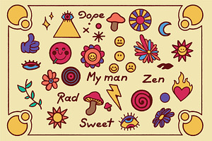 Retro Psychedelic Icon Set