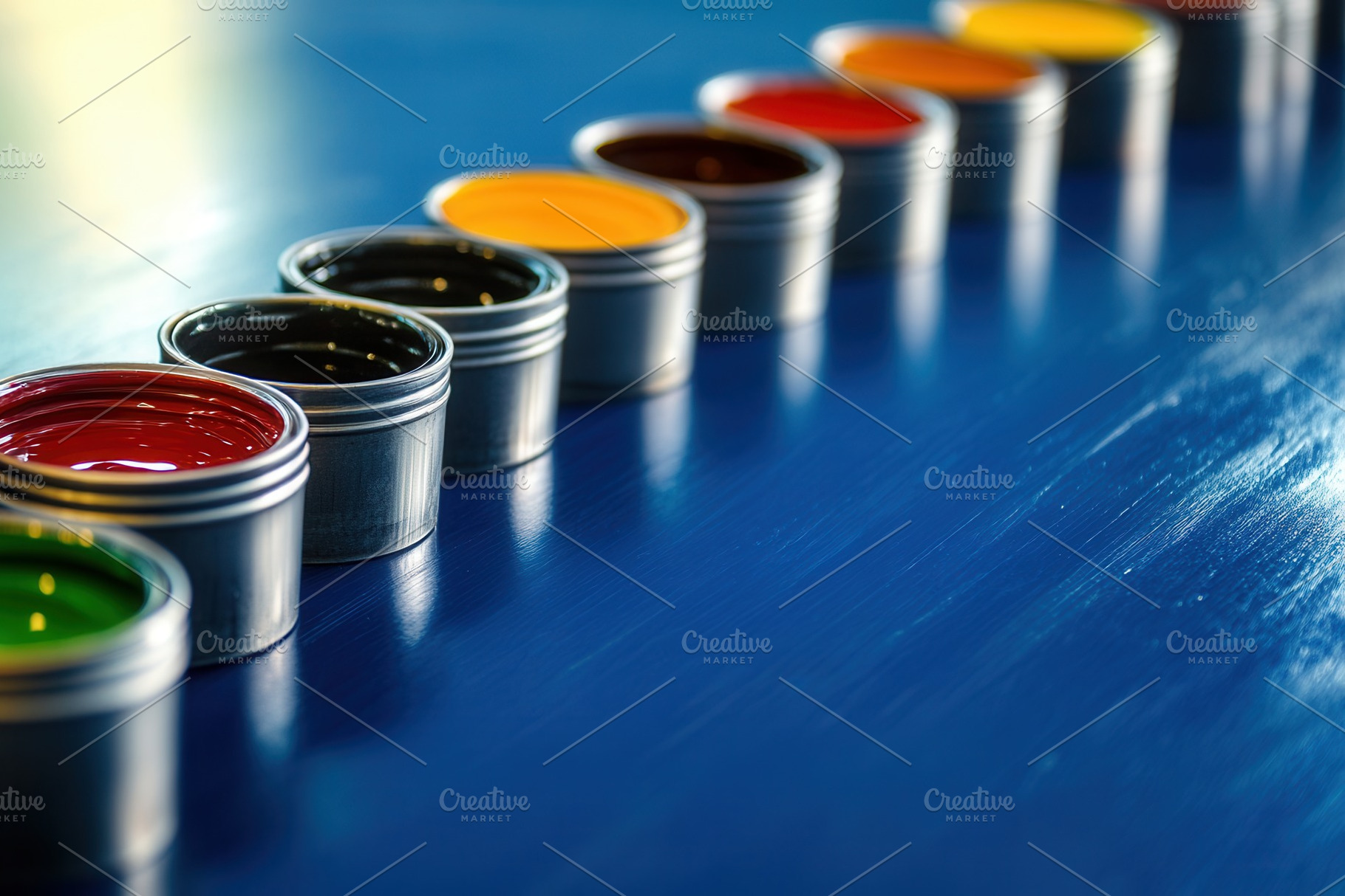 Colorful ink containers arrange, a Photo by Pavel_design