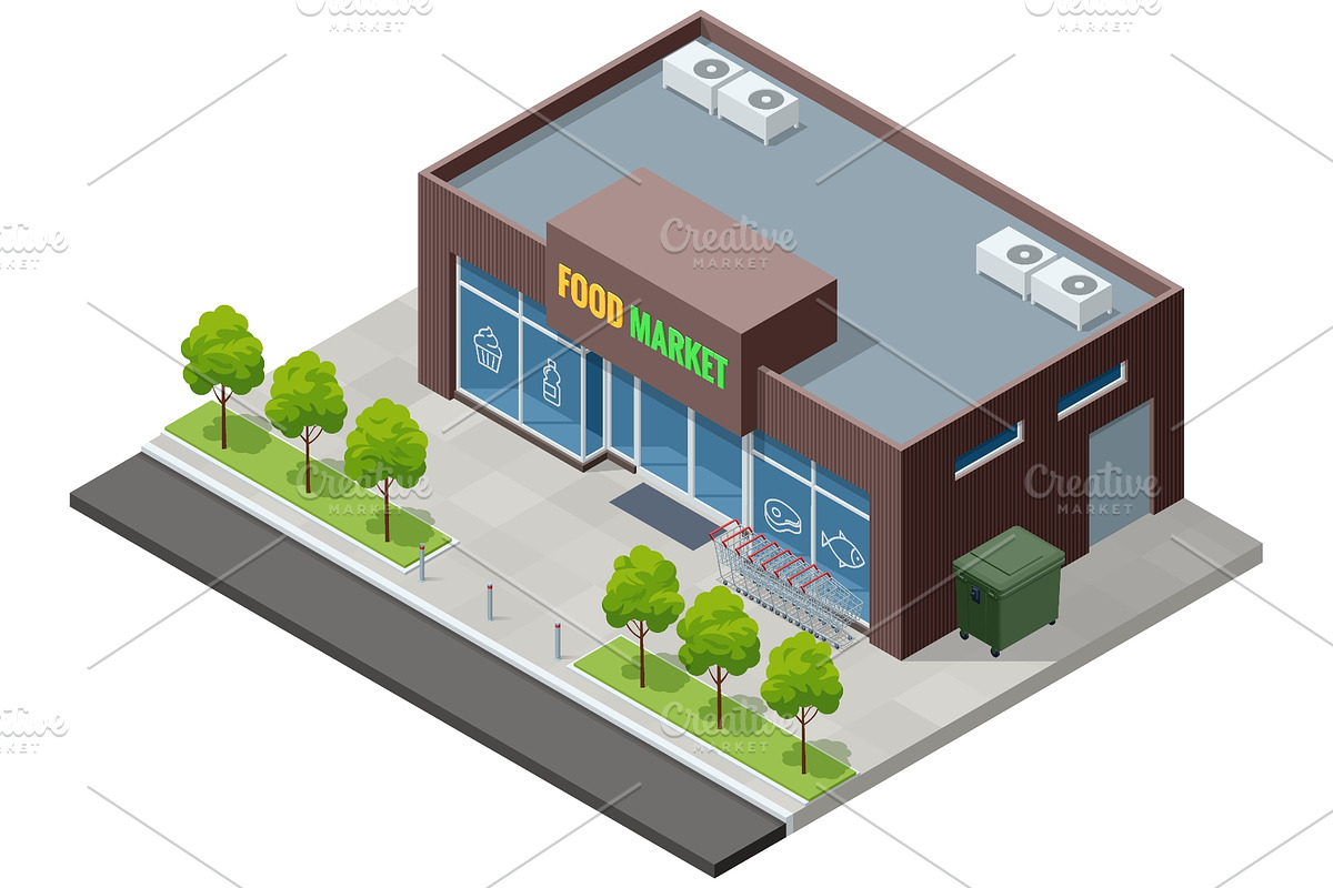 Isometric Food Market Exterior with, an Object Illustration by Golden Sikorka (Photo 2 of 3)
