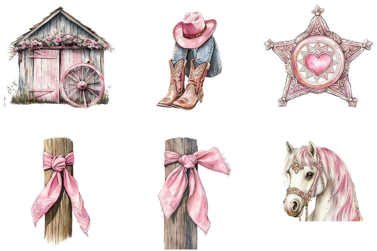 Pink Western Cow Girl Clipart, an Illustration by DreamArtGraphic (Photo 4 of 4)