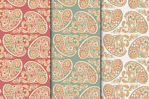3 Asian paisley seamless patterns