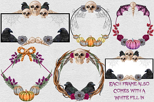 Halloween Watercolor Skulls & Roses