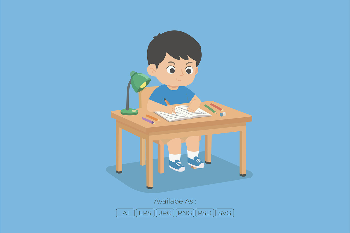 Boy Studying & Writing Illustration, a Person Illustration by Partikusi Design (Photo 2 of 3)