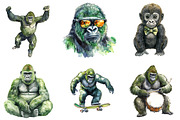 Watercolor Green Gorilla Collection, an Illustration by DreamArtGraphic (Thumbnail 3 of 5)