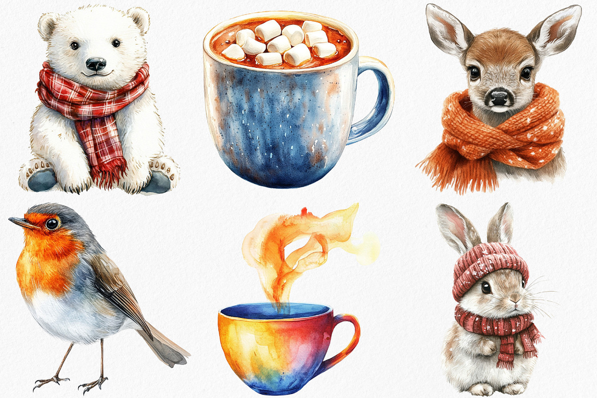 Watercolor Cute Winter Clipart, an Illustration by Canvas Craft (Photo 2 of 7)