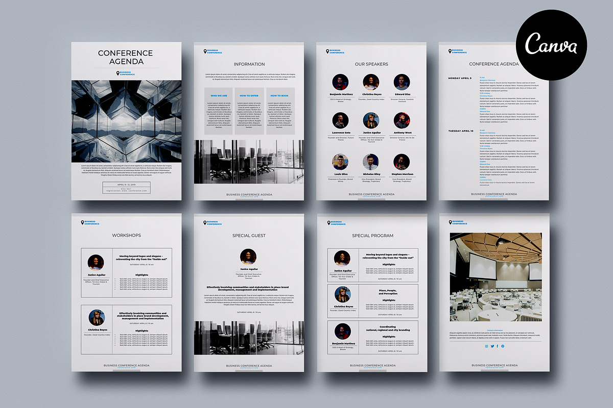 Conference Agenda Canva Template, a Brochure Template by 3.14&Co