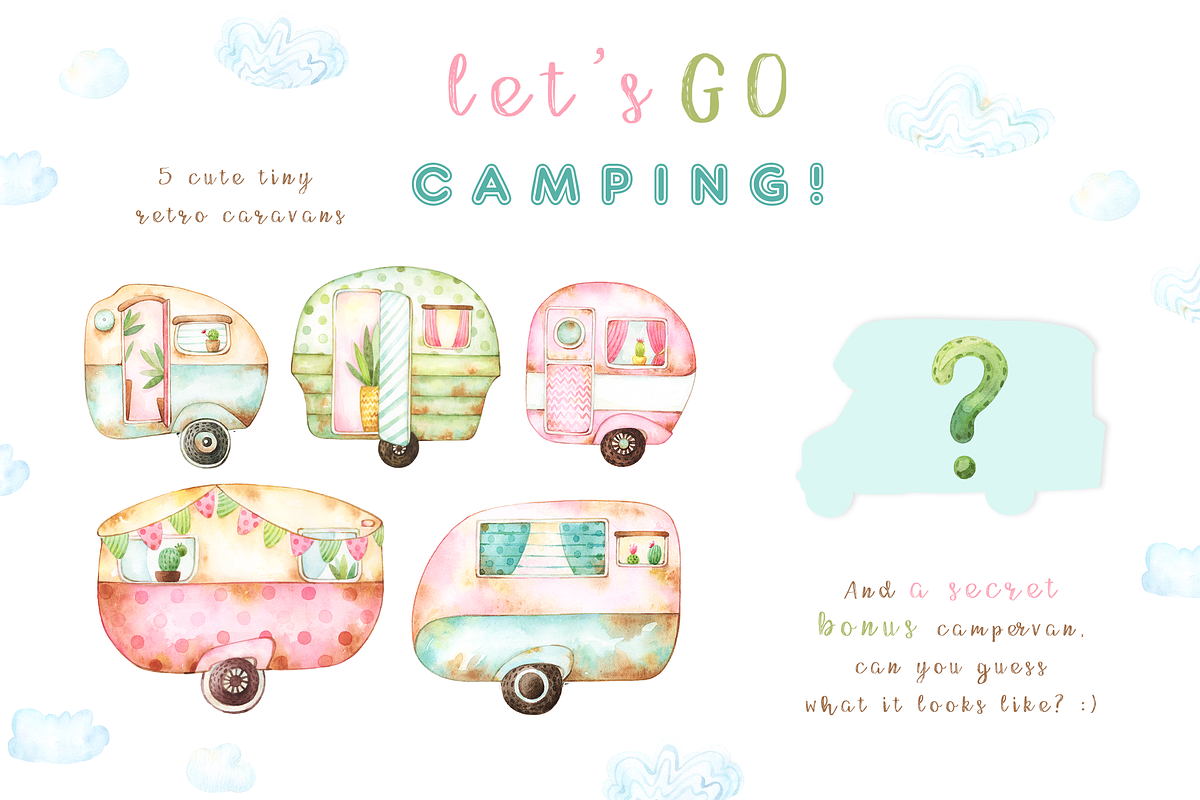 Let's go Camping Watercolor Set, an Illustration by Tatiana Troian (Photo 2 of 7)