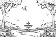 Fountain Garden Park Coloring Pages, an Illustration by Creativeshirt (Thumbnail 3 of 7)