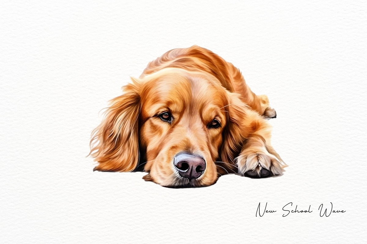 Watercolor Golden Retriever Clipart, an Animal Illustration by New-School-Wave (Photo 3 of 5)