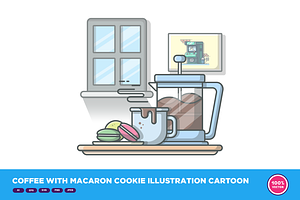 Coffee With Macaron Cookie Cartoon